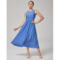 Periwinkle Acetate Waist-Defined Sleeveless Dress