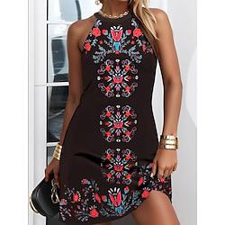 Women's Casual Dress Floral Print Cold Shoulder Halter Neck Mini Dress Vintage Boho Vacation Sleeveless Summer Lightinthebox