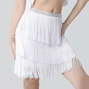 Latin Dance Skirts Tassel Pure Color Splicing Women's Performance Training Milk Fiber Lightinthebox