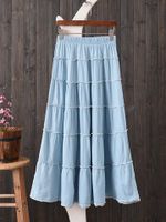 Denim Patchwork Pleated Women Skirts