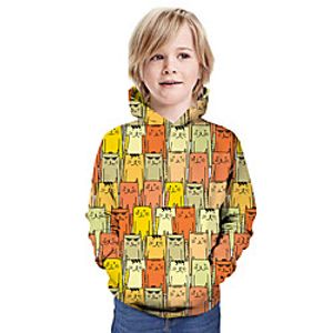 Kids Boys' Hoodie  Sweatshirt Long Sleeve Cat Graphic Animal Unisex Print Yellow Children Tops Summer Active Christmas Regular Fit 3-13 Years Lightinthebox