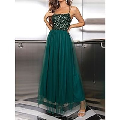 Women's Party Dress Sequin Dress Sheath Dress Midi Dress Green Sleeveless Pure Color Mesh Fall Winter Autumn Spaghetti Strap Fashion Evening Party Vacation 2023 S M L XL Lightinthebox