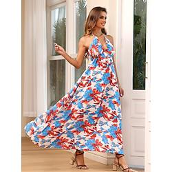 Women's Chiffon A Line Dress Ruffle Trim Halter Neck Maxi Dress Elegant Stylish Date Vacation Sleeveless Summer Lightinthebox