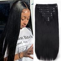 30Inch Clip in Hair Extensions Real Human Hair Straight 8Pcs Remy Hair Extensions Clip in Human Hair with 18Clips Double Lace Weft 120g Natural Color Lightinthebox - thumbnail