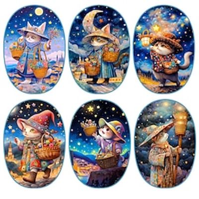 1 piece 30 x 40 cm /11.8 inches x15.7 inches frameless DIY5D Diamond Painting Cartoon Starry Night Magic Cat Diamond Painting Art Craft wall decoration miniinthebox