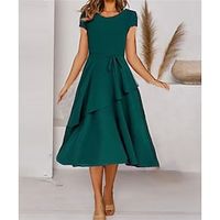 Women's Casual Dress Emerald Green Dress Midi Dress Green Short Sleeve Pure Color Lace up Spring Summer Boat Neck Boom Sale Dress M L XL 2XL 3XL 4XL Lightinthebox - thumbnail