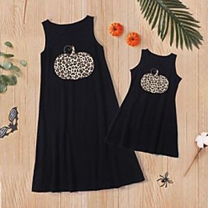 Mommy and Me Halloween Dresses Cotton Cartoon Pumpkin Print Black Sleeveless Knee-length Cute Matching Outfits  Long Lightinthebox