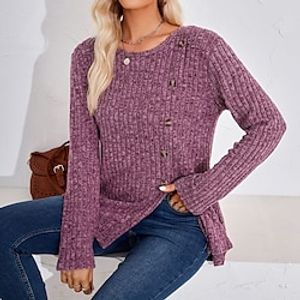 T shirt Tee Women's Black Wine Blue Solid  Plain Color Button Split Daily Fashion Round Neck Regular Fit S Lightinthebox