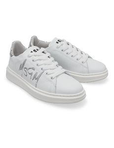 Spray Effect Leather Sneakers - White