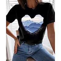 Women's Abstract 3D Printed Painting T shirt Heart Scenery 3D Print Round Neck Basic Tops Black Lightinthebox - thumbnail