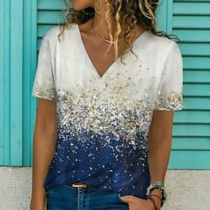 Women's T shirt Tee Red Blue Green Graphic Print Short Sleeve Casual Weekend Basic V Neck Regular Painting S miniinthebox