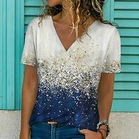 Women's T shirt Tee Red Blue Green Graphic Print Short Sleeve Casual Weekend Basic V Neck Regular Painting S miniinthebox - thumbnail