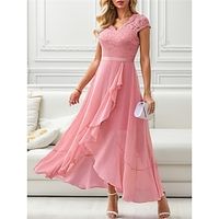 Women's Party Dress Lace Dress Cocktail Dress Midi Dress Black Pink Red Short Sleeve Plain Lace Summer Spring Fall V Neck Party Winter Dress Wedding Guest Birthday S M L XL Lightinthebox - thumbnail