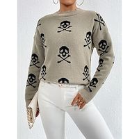 Women's Crew Neck Sweater Chunky Knit Regular Skeleton Jumper Patchwork Casual Work Daily Drop Shoulder Spring Fall Black Pink S M L Lightinthebox - thumbnail