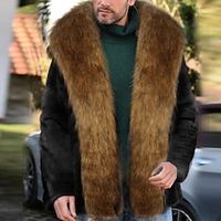 Men's Winter Coat Winter Jacket Faux Fur Coat Outdoor Daily Wear Warm Fall Winter Color Block Fashion Streetwear Lapel Regular Black Jacket Lightinthebox - thumbnail