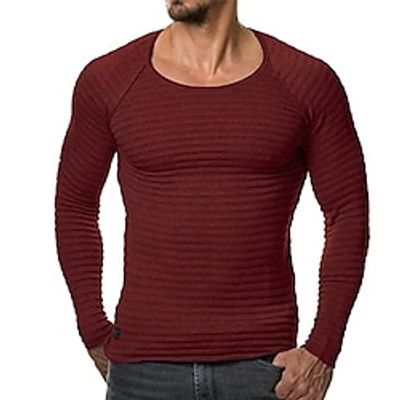 Men's T shirt Tee Solid Color Crew Neck Wine Army Green Light gray Navy Blue White Street Holiday Long Sleeve Clothing Apparel Casual Comfortable Lightinthebox