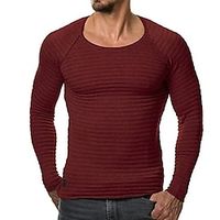 Men's T shirt Tee Solid Color Crew Neck Wine Army Green Light gray Navy Blue White Street Holiday Long Sleeve Clothing Apparel Casual Comfortable Lightinthebox - thumbnail