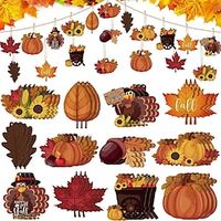 24pcs Autumn Harvest Wooden Pumpkin Maple Leaf Hanging Decoration for Thanksgiving Day Party - Includes Rope for Easy Hanging Lightinthebox - thumbnail