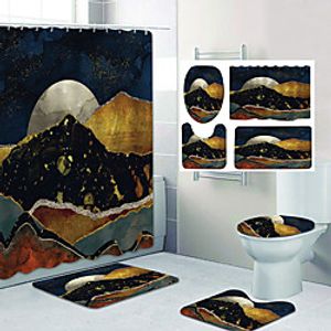 Beautiful Mountains Pattern Printing Bathroom Shower Curtain Leisure Toilet Four-Piece Design Lightinthebox