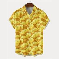 Four Leaf Clover Dollar Casual Men's Shirt Daily Wear Going out Weekend Autumn  Fall Turndown Short Sleeves Yellow, Dark Green, Green S, M, L 4-Way Stretch Fabric Shirt St. Patrick Lightinthebox - thumbnail