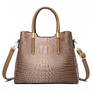 Women's Top Handle Bag PU Leather Zipper Geometric Crocodile Date Office  Career Green Black Gray Khaki Lightinthebox