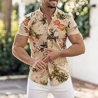 Floral Graphic Comfortable Fashion Casual Men's Shirt Button Up Shirt Casual Shirt Hawaiian Vacation Going out Spring Summer Turndown Short Sleeves Black, Pink, Khaki M, L, XL Polyester Shirt Lightinthebox