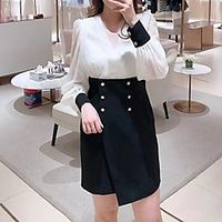 Sheath  Column Color Block Elegant Homecoming Cocktail Party Dress V Neck Long Sleeve Short  Mini Spandex with Buttons 2021 Lightinthebox - thumbnail