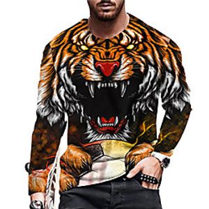 Men's Unisex T shirt 3D Print Graphic Prints Tiger Crew Neck Daily Holiday Print Long Sleeve Tops Casual Designer Big and Tall Orange miniinthebox