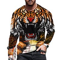 Men's Unisex T shirt 3D Print Graphic Prints Tiger Crew Neck Daily Holiday Print Long Sleeve Tops Casual Designer Big and Tall Orange miniinthebox - thumbnail