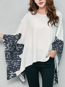 Casual Batwing Sleeve Printed White Tops For Women