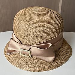 Hats Headwear Polyester Straw Bucket Hat Straw Hat Sun Hat Casual Holiday Elegant Retro With Bowknot Bows Headpiece Headwear Lightinthebox