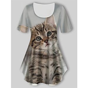 Women's Plus Size Tops T shirt Cat Graphic Animal Print Short Sleeve Crewneck Basic Gray Big Size XL XXL 3XL 4XL 5XL Lightinthebox