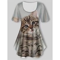 Women's Plus Size Tops T shirt Cat Graphic Animal Print Short Sleeve Crewneck Basic Gray Big Size XL XXL 3XL 4XL 5XL Lightinthebox - thumbnail