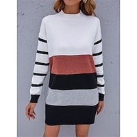 Women's Casual Dress Sweater Dress Shift Dress Mini Dress Patchwork Outdoor Street Daily Fashion Streetwear Stand Collar Long Sleeve 2023 Loose Fit Black Color S M L Size Lightinthebox - thumbnail