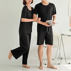 Matching Pjs for Couples, Ice Silk Pajama Set for Women and Men Soft Shirt and Pants Sleepwear Set Lightinthebox