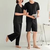 Matching Pjs for Couples, Ice Silk Pajama Set for Women and Men Soft Shirt and Pants Sleepwear Set Lightinthebox - thumbnail