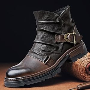 Men's Boots Biker boots Motorcycle Boots Retro Work Boots Walking Vintage Casual Daily Leather Comfortable Booties  Ankle Boots Loafer Light Brown Black Spring Fall Lightinthebox