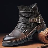 Men's Boots Biker boots Motorcycle Boots Retro Work Boots Walking Vintage Casual Daily Leather Comfortable Booties  Ankle Boots Loafer Light Brown Black Spring Fall Lightinthebox - thumbnail