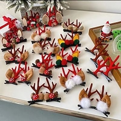 Christmas New Antler Plush Hairpins, Women's Christmas Antler Duckbill Clips Shimmering Plush Bow Decor Hairpin Cute Sweet Side Hair Clip miniinthebox