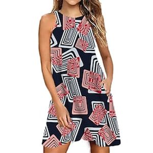 Women's Shift Dress Short Mini Dress White Black Red Sleeveless Geometric Pocket Print Summer Halter Neck Casual Vacation 2022 S M L XL XXL 3XL miniinthebox