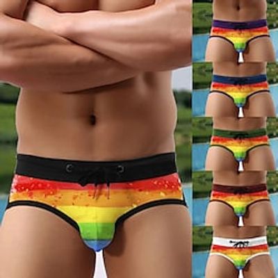 Men's 1pack Swim Briefs Swimwear Drawstring Breathable Soft Color Block Mid Waist Black Wine  Simple Lightinthebox