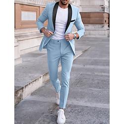 Sky Blue Purple Beige Men's Wedding Suits Solid Colored 2 Piece Fashion Daily Formal Tailored Fit Single Breasted One-button 2024 Lightinthebox