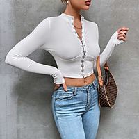 Women's Crop Tshirt T shirt Plain V Neck Basic Tops White Lightinthebox - thumbnail