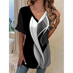 Women's T shirt Tee Geometric Casual Daily Black Print Short Sleeve Fashion V Neck Regular Fit Summer Lightinthebox