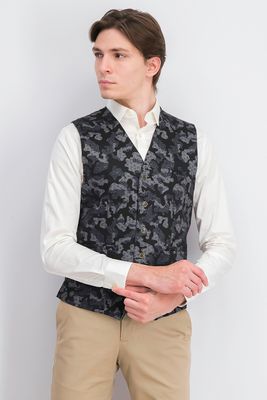 Mens Slim-Fit Stretch Leopard Print Knit Vest Black/Grey Mens Slim-Fit Stretch Leopard Print Knit Vest Black/Grey