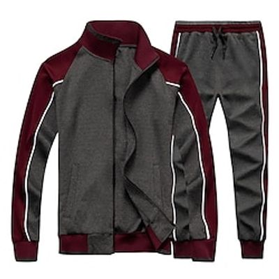 Men's Tracksuit Sweatsuit Jogging Suits Denim Blue Black Royal Blue Blue Coffee Standing Collar Color Block 2 Piece Sports  Outdoor Daily Holiday Streetwear Cool Casual Spring   Fall Clothing Lightinthebox