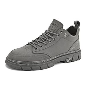 Men's Sneakers Work Sneakers Walking Sporty Casual Athletic PU Breathable Lace-up Black Khaki Gray Fall miniinthebox