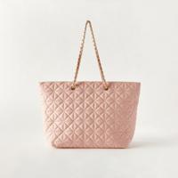 Sasha Quilted Tote Bag with Chain Accented Strap and Zip Closure