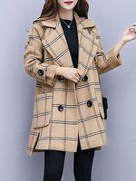 Lapel Double Breasted Plaid Coat - thumbnail