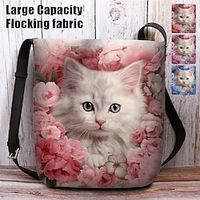 Women's Crossbody Bag Shoulder Bag Fluffy Bag Polyester Shopping Daily Holiday Print Large Capacity Lightweight Durable Cat Flowers Pink Blue Purple miniinthebox - thumbnail